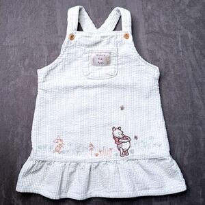 Vtg Disney Winnie the Pooh Dress Girls Baby 18-24M Sage Green Corduroy Y2K